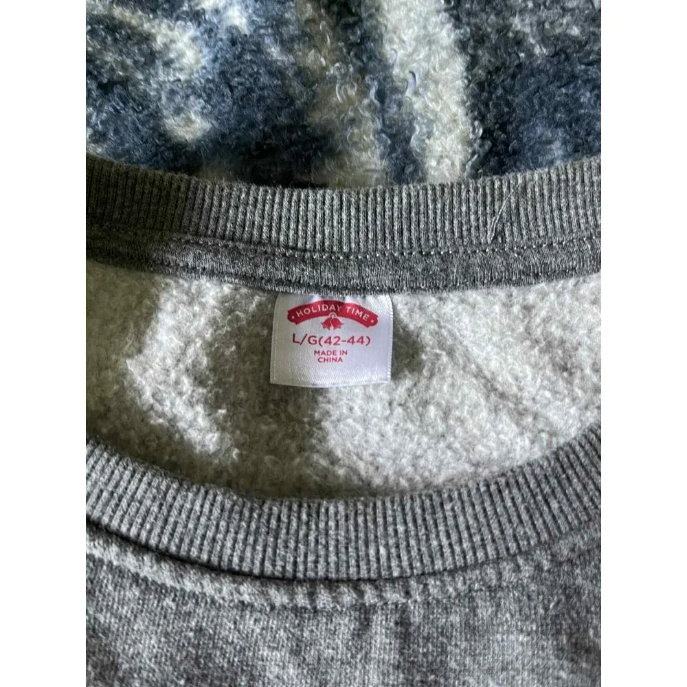 Holiday Time Sweater Mens Large Gray Sloth Skiing Christmas Ugly Pullover Winter